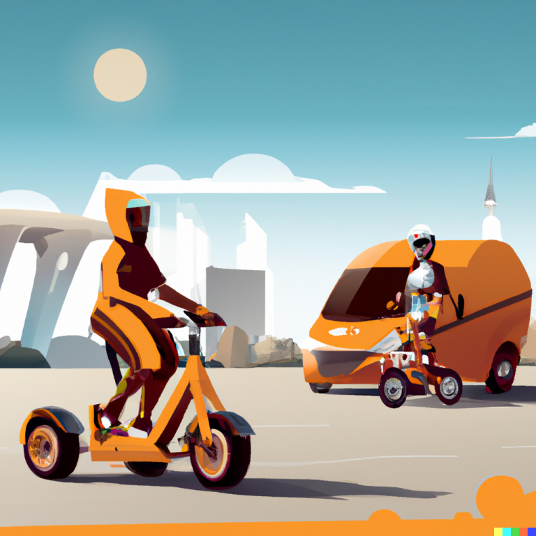 Bild eines futuristischen Scooters und Elektro-Van
